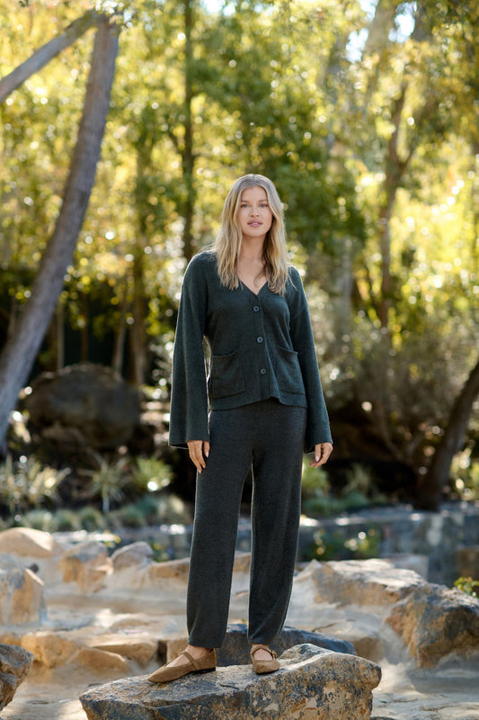 Barefoot Dreams CozyChic Lite® Wide Sleeve Button Front Cardigan- Dark Moss