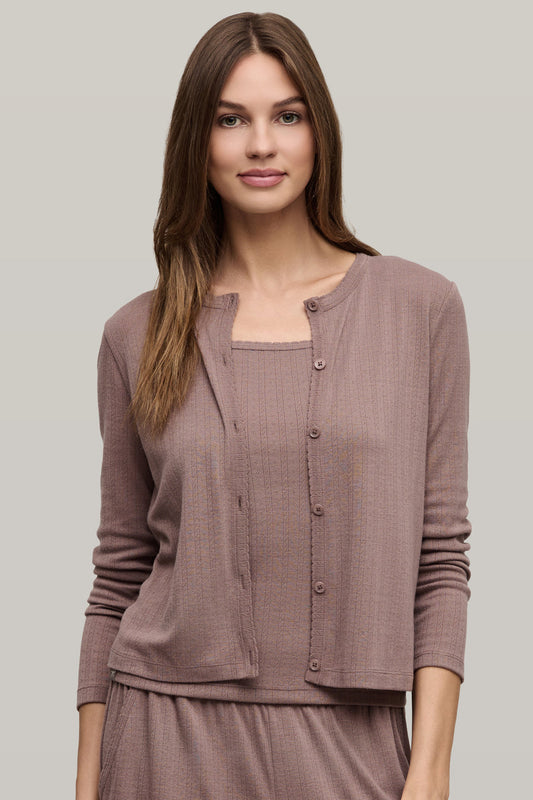 Barefoot Dreams Pointelle Rib Cardigan With Scallop Trim