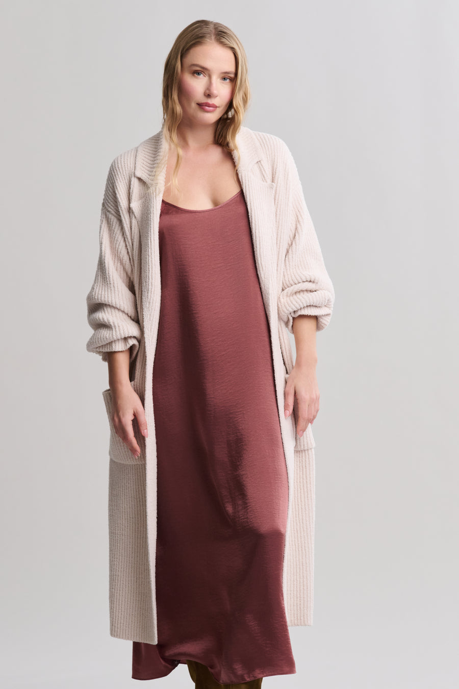 Barefoot Dreams CozyChic® Cotton Rib Long Coat- Sand Dune