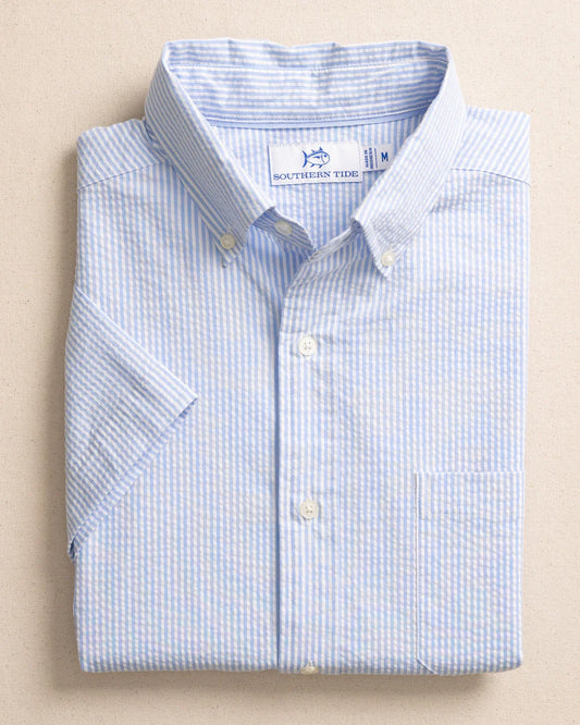 Southern Tide Men’s Short Sleeve Folly Field Stripe Seersucker Sportshirt