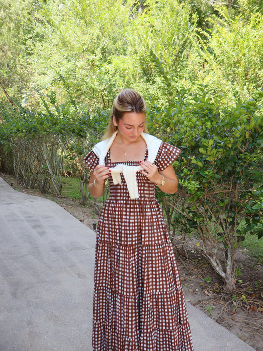 Lilbelle Lil Smocked Maxi Dress | Gingham Chocolate | OS