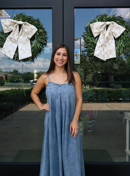 THML Women's Strappy Maxi Denim Dress