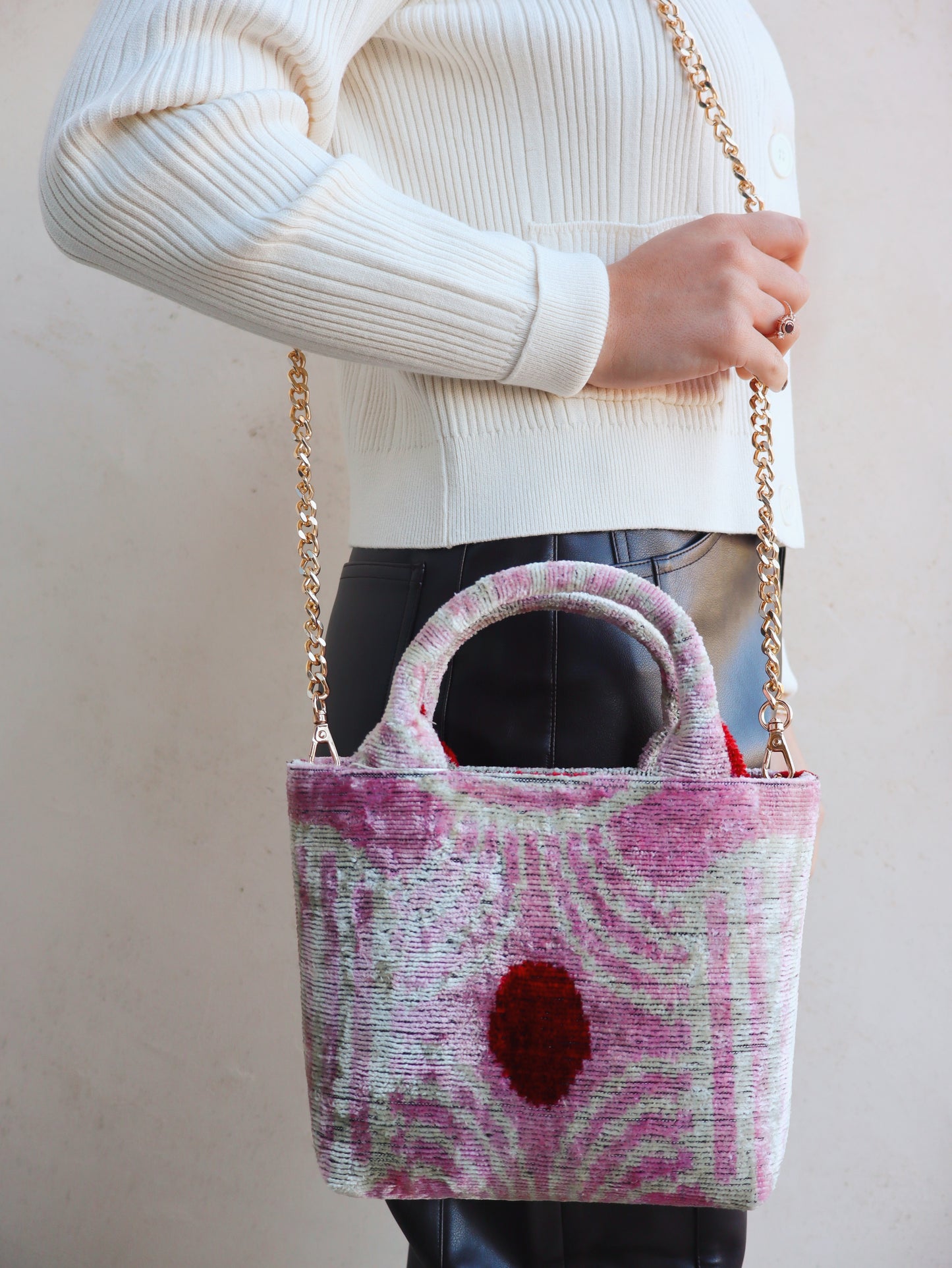 Baldiz Mini Cypress Pink And Red Velvet Bag