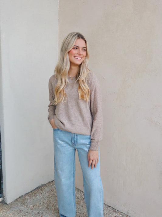 Elle Grey Sparkled Crew Neck Long Sleeve Sweater