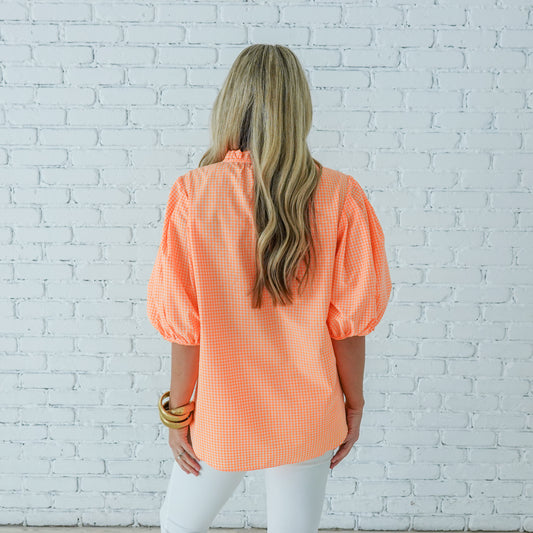 Caryn Lawn Anna Top-Gingham Orange