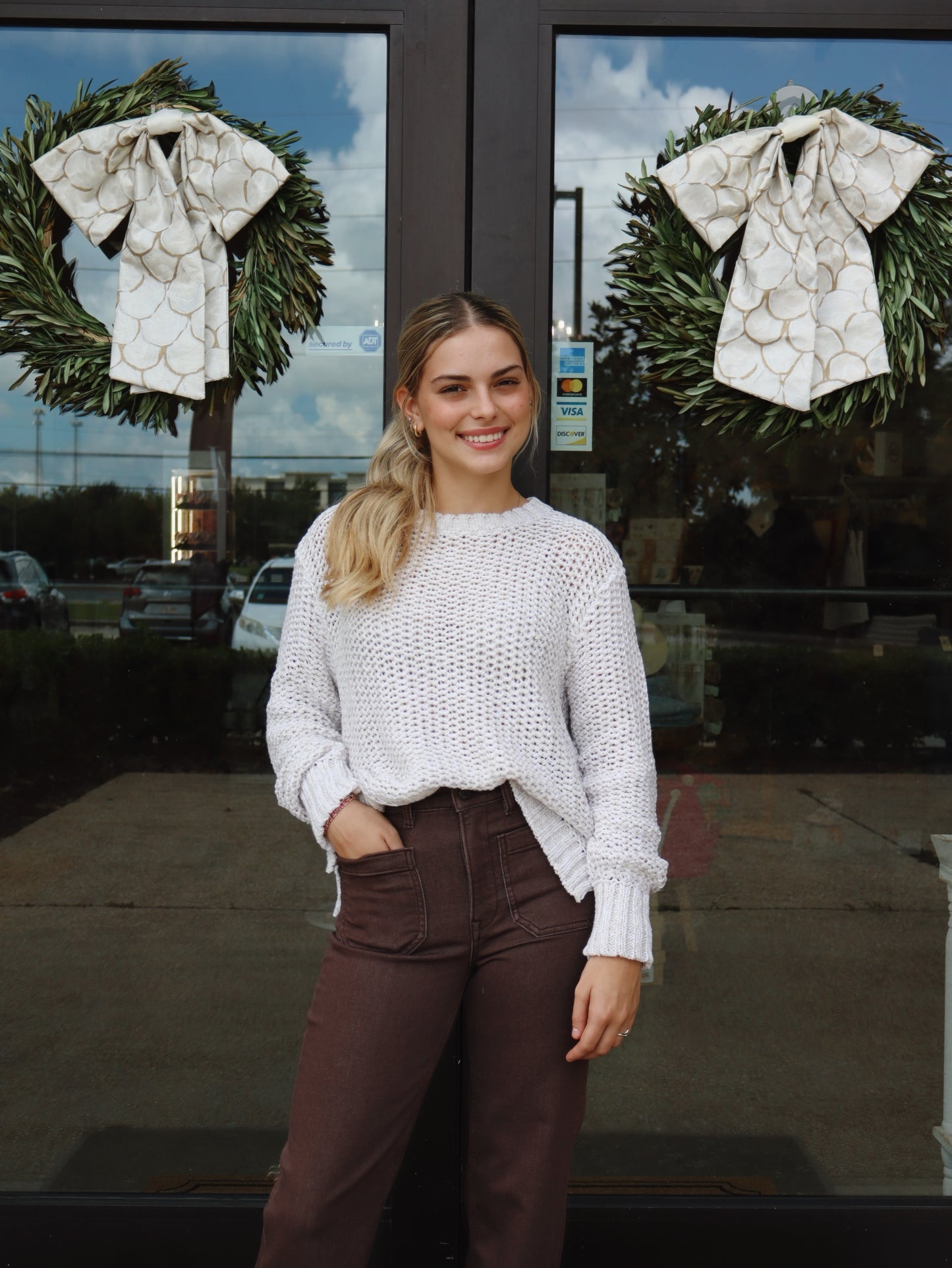 Wooden Ships Mara Cropped Marled Chunky Sweater- Blush Champagne/Breaker White