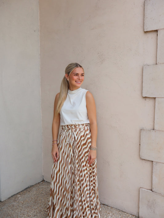 Strut And Bolt Wavy Striped Satin Midi Skirt