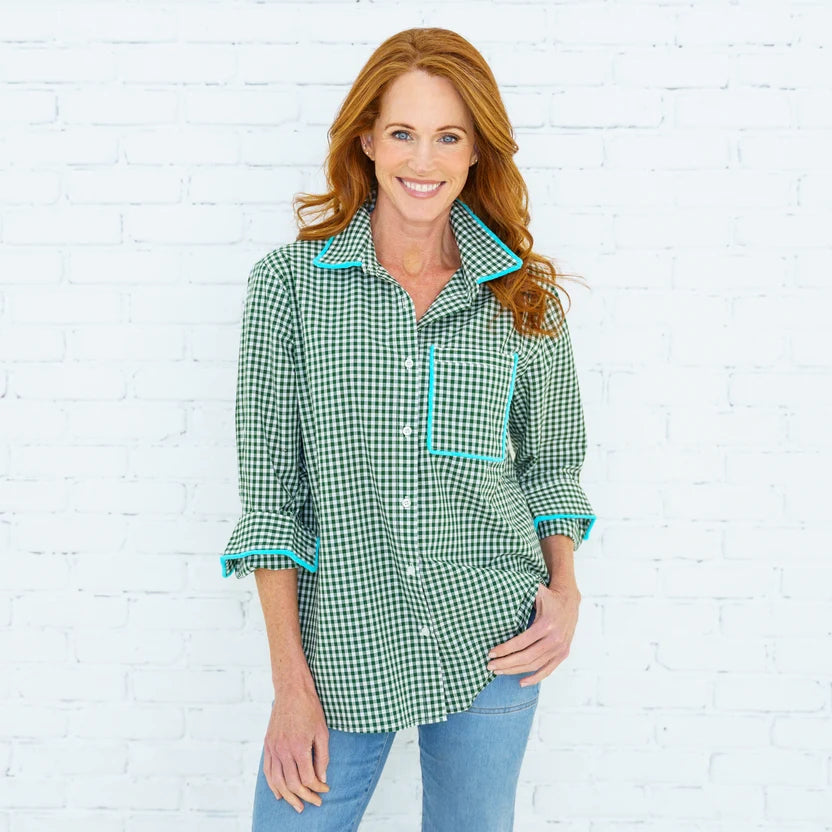 Caryn Lawn Fringe Lawn Top- Forest