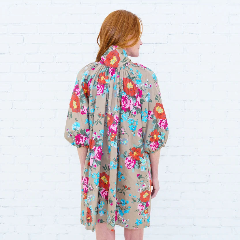 Caryn Lawn Ryan Bow Dress Khaki Floral
