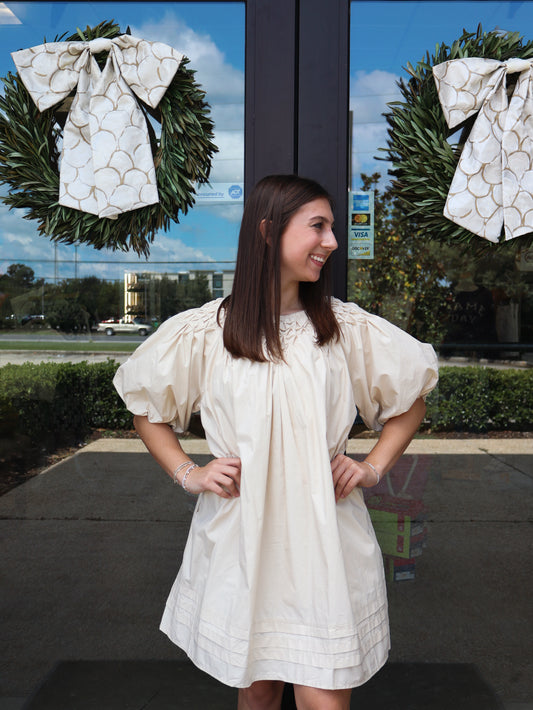 Strut And Bolt Triangular Hand Smocking Detail Poplin Mini Dress