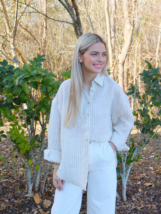 Elle Grey Striped Linen Essential Shirt