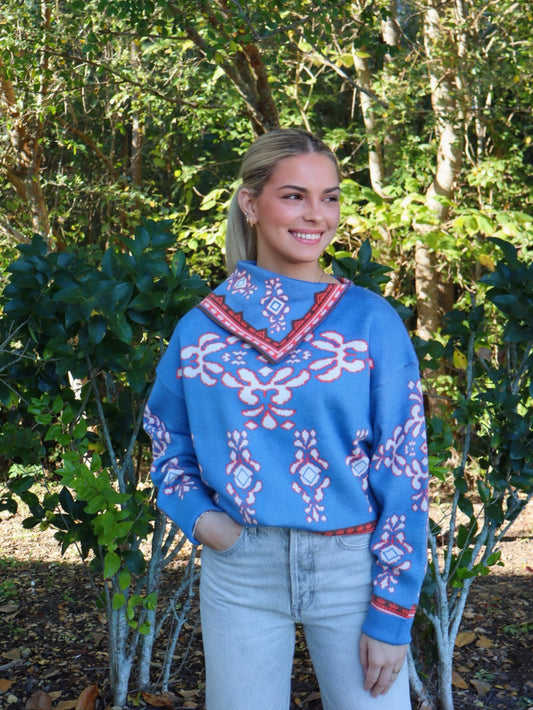 THML Women's Printed Rollover Neck Sweater