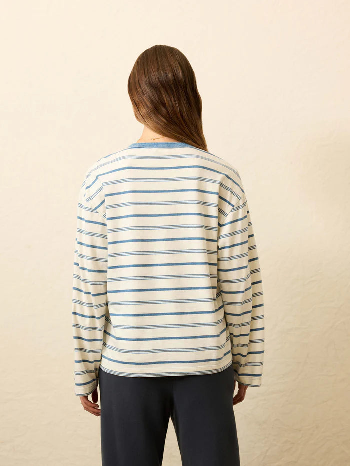 Faherty Sunwashed Long-Sleeve Retro Tee - Indigo Tidelines