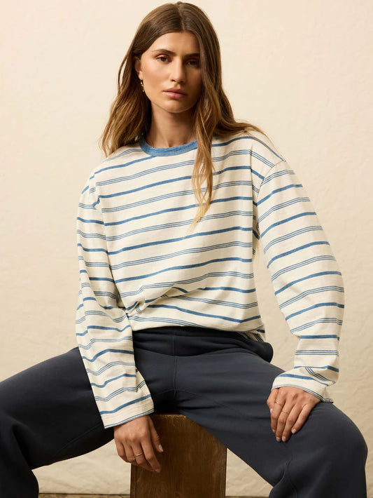 Faherty Sunwashed Long-Sleeve Retro Tee - Indigo Tidelines