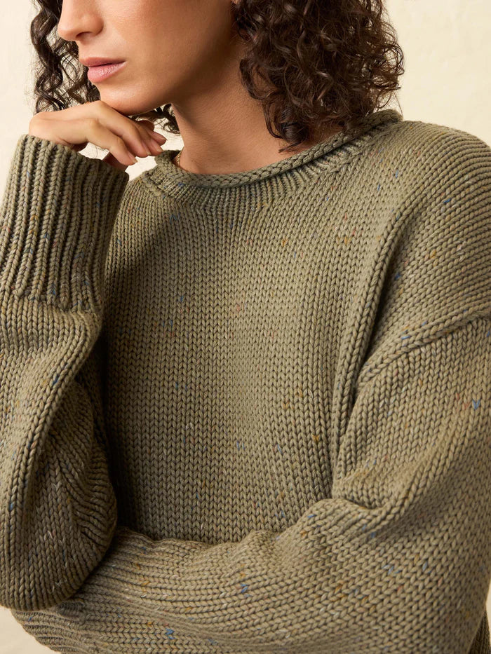 Faherty Sunwashed Cotton Roll Neck Sweater - Sage