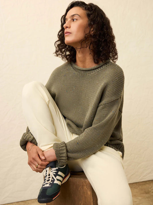 Faherty Sunwashed Cotton Roll Neck Sweater - Sage