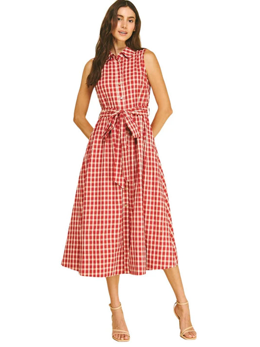 Pinch Women's Gingham Check Button Down Midi Dress