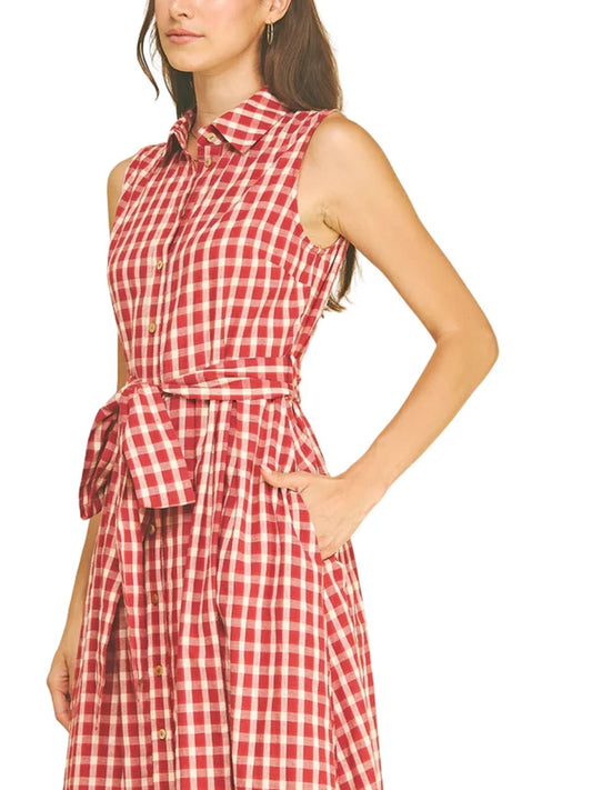 Pinch Women's Gingham Check Button Down Midi Dress