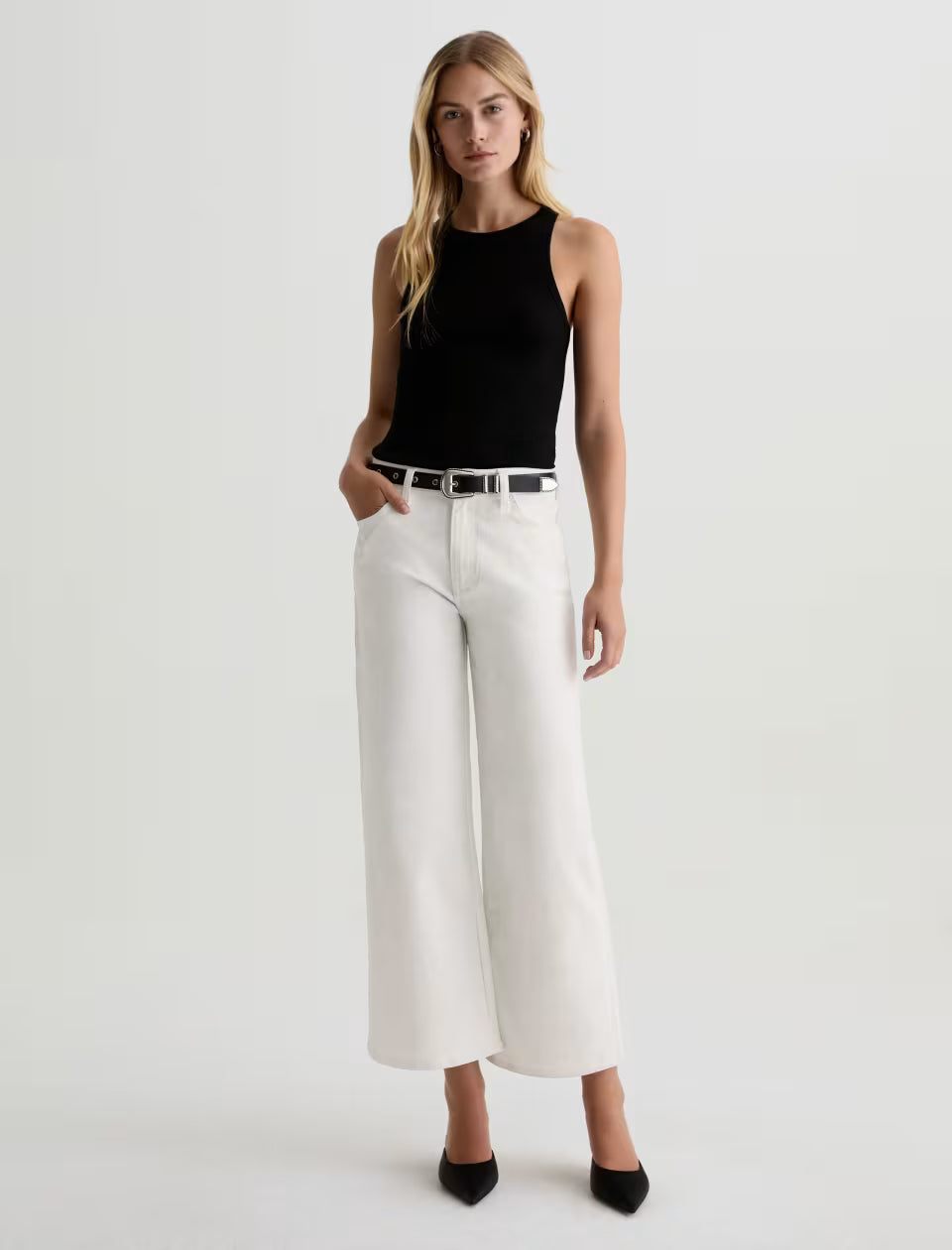 AG Saige Wide Leg Crop Mid-Rise Fit- Silver Glow