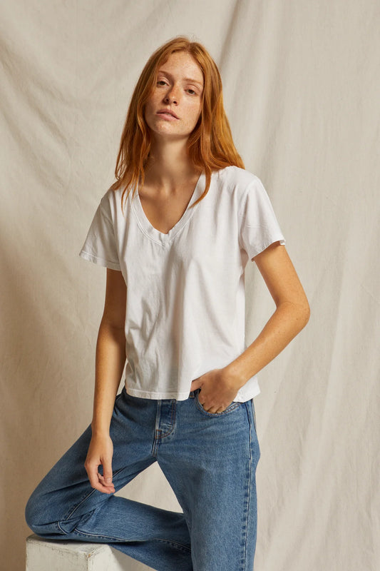 Perfectwhitetee Short Sleeve Boxy V Neck Tee