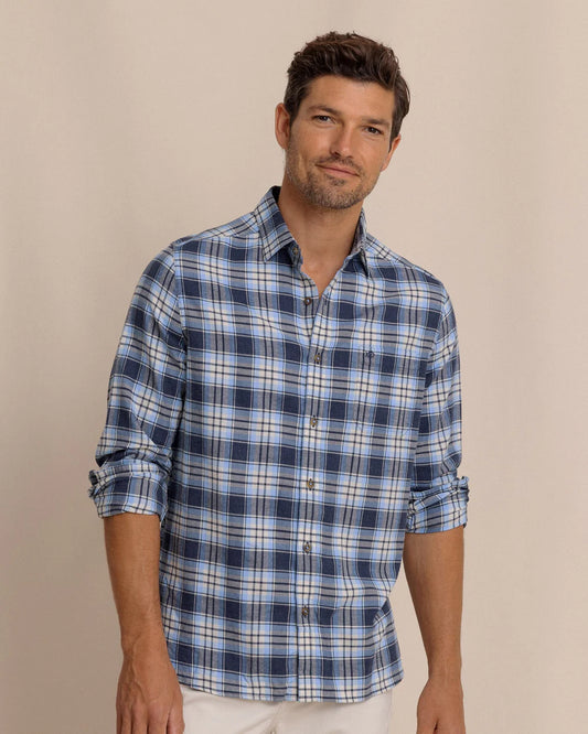 Southern Tide Men's Long Sleeve Ashborough Plaid Brushed Twill Heather Sportshirt
