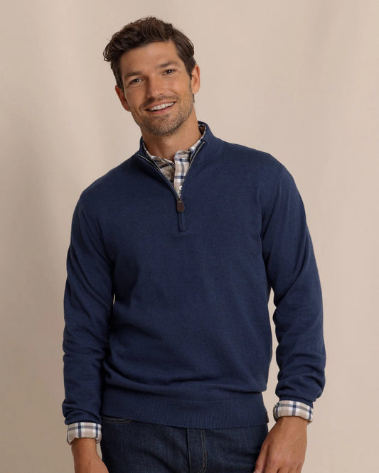 Southern Tide Men's Long Sleeve Whitehaven Heather Quarter Zip Sweater