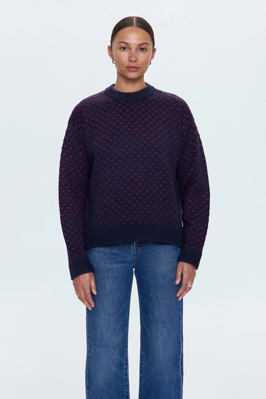 Pistola Hannah Oversized Sweater- Navy Red Hearts
