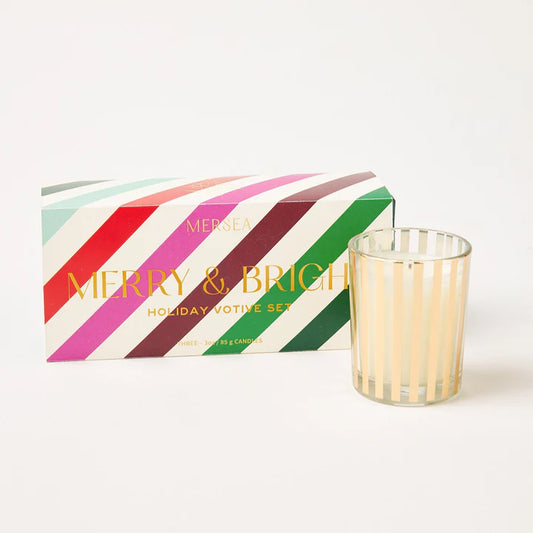 Mersea Good Tidings Votive Set-6OZ-Cider, Mistletoe Kiss, Sea Pines