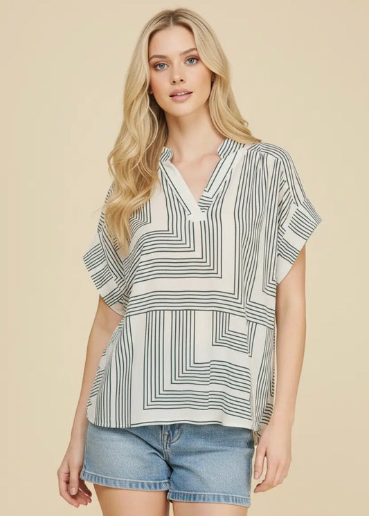 Pinch Women's Geo V-Neck Blouse | Green