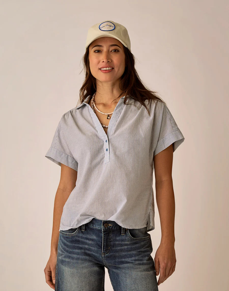 Carve Designs Elliott Voile Top Relaxed Short Sleeve Popover
