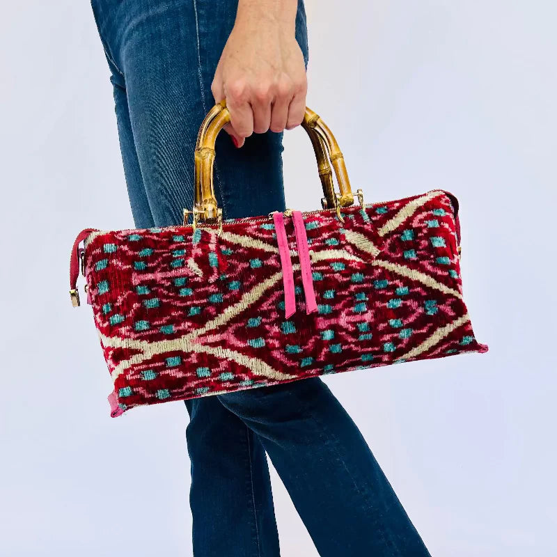 Baldiz Red And Pink Patterned Goldie Bamboo Bag