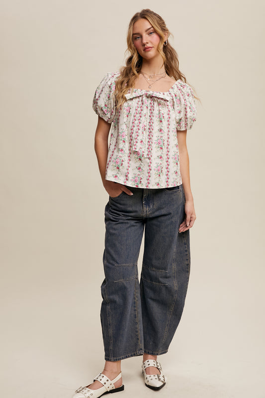 Listicle Clothing Floral Puff Sleeve Blouse
