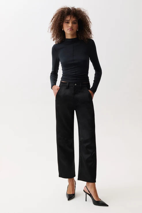 Pistola Beau Seamed Crescent Leg - Black Satin
