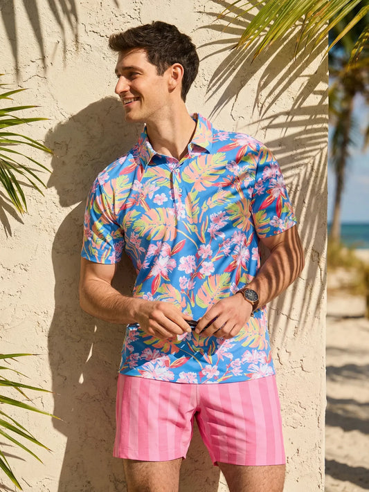 Chubbies Men's Ultra Fine Knit Range Polo- The Garden Glow