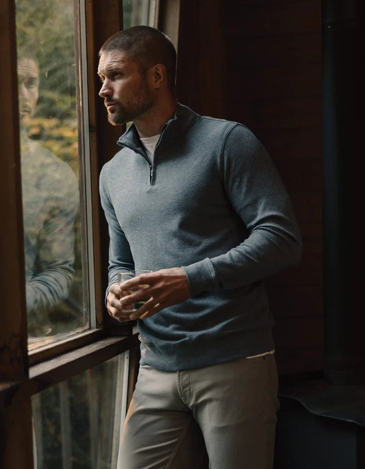 The Normal Brand Puremeso Weekend Quarter Zip in Bluestone