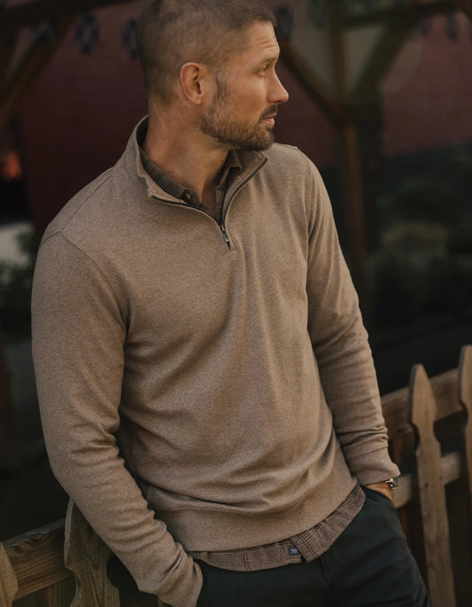 The Normal Brand Puremeso Weekend Quarter Zip in Taupe