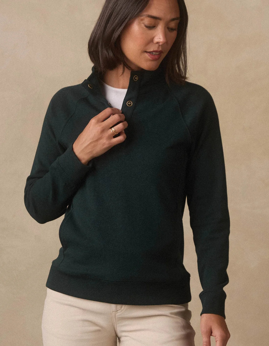 The Normal Brand Puremeso Weekend Snap Pullover In Emerald