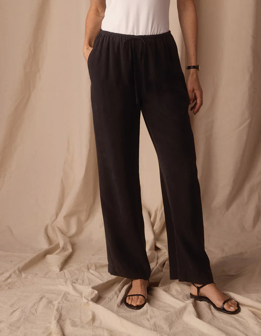 The Normal Brand Sueded Costa Drawcord Pant In Black