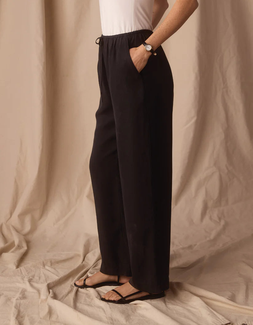 The Normal Brand Sueded Costa Drawcord Pant In Black