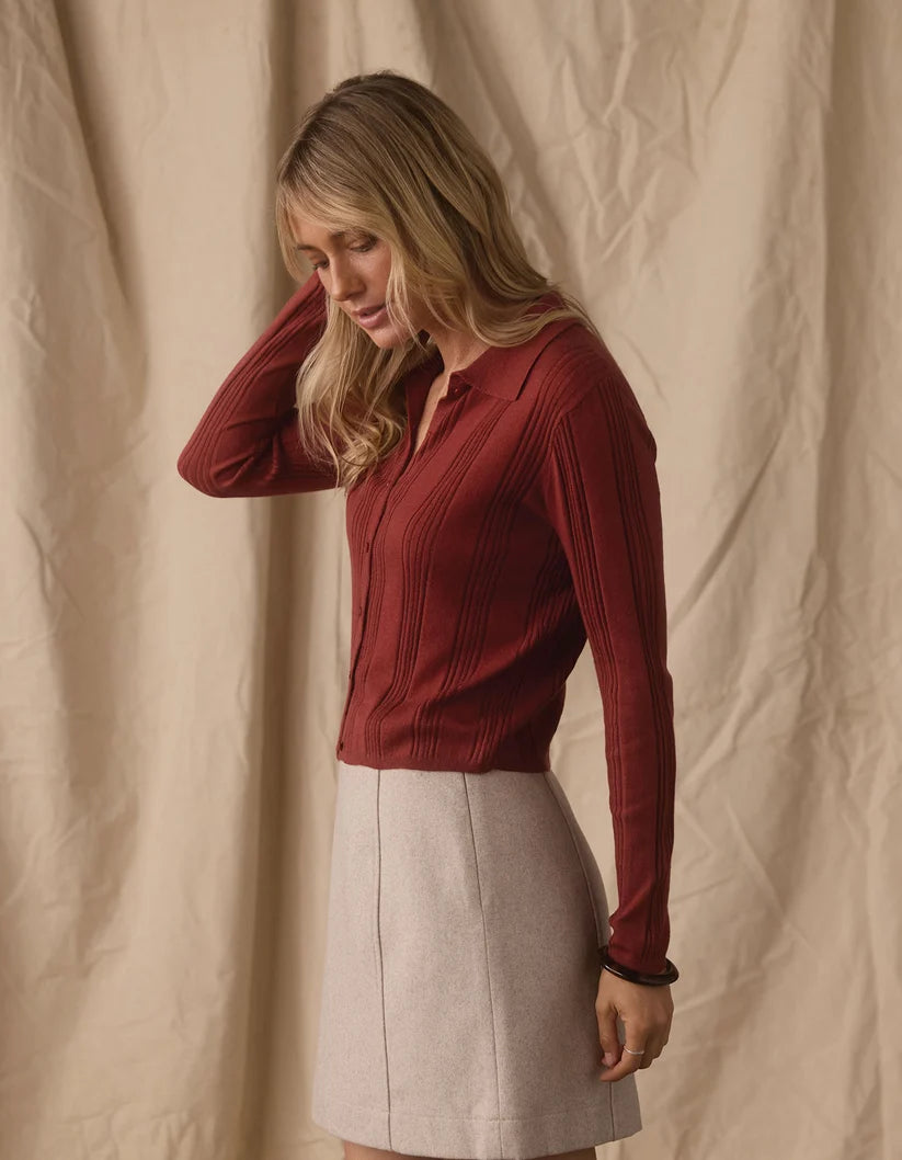 The Normal Brand Ravello Knit Button Up In Cocoa