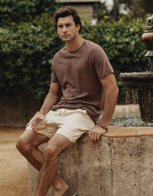The Normal Brand Summer Linen-Blend Knit Tee In Espresso