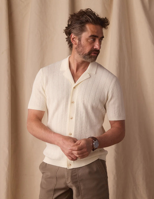 The Normal Brand Robles Textured Knit Camp Button Up in Ivory