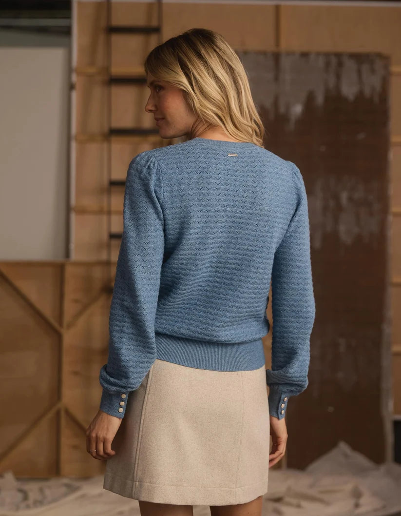 The Normal Brand Olivia Pointelle Crew Sweater In Mineral Blue