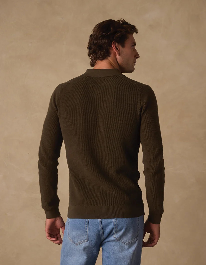 The Normal Brand Robles Knit Waffle Stitch Polo in Alpine