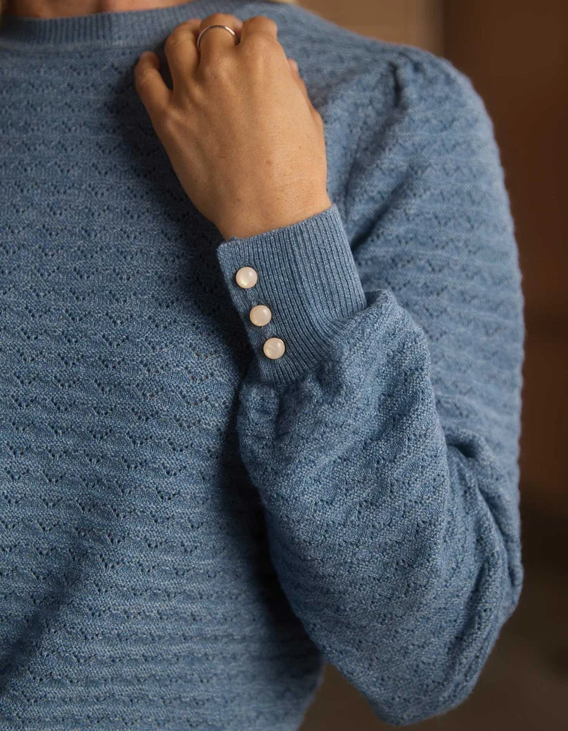 The Normal Brand Olivia Pointelle Crew Sweater In Mineral Blue