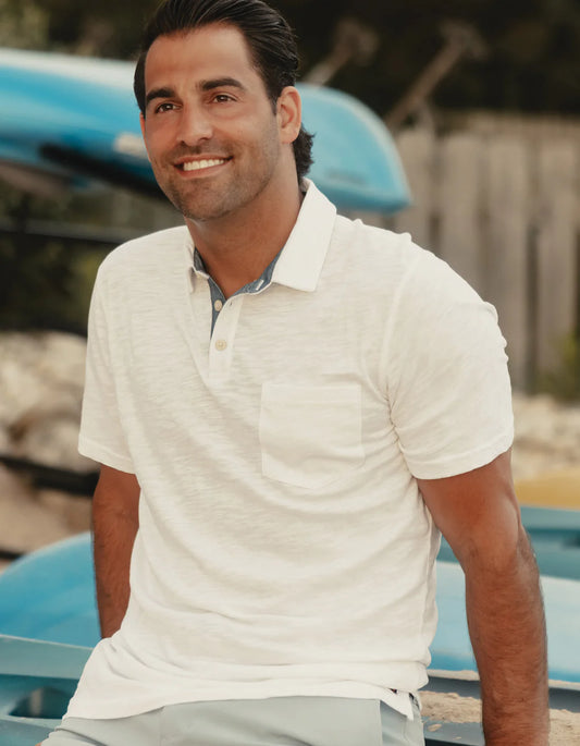 Normal Brand Men's Vintage Slub Pocket Polo In White