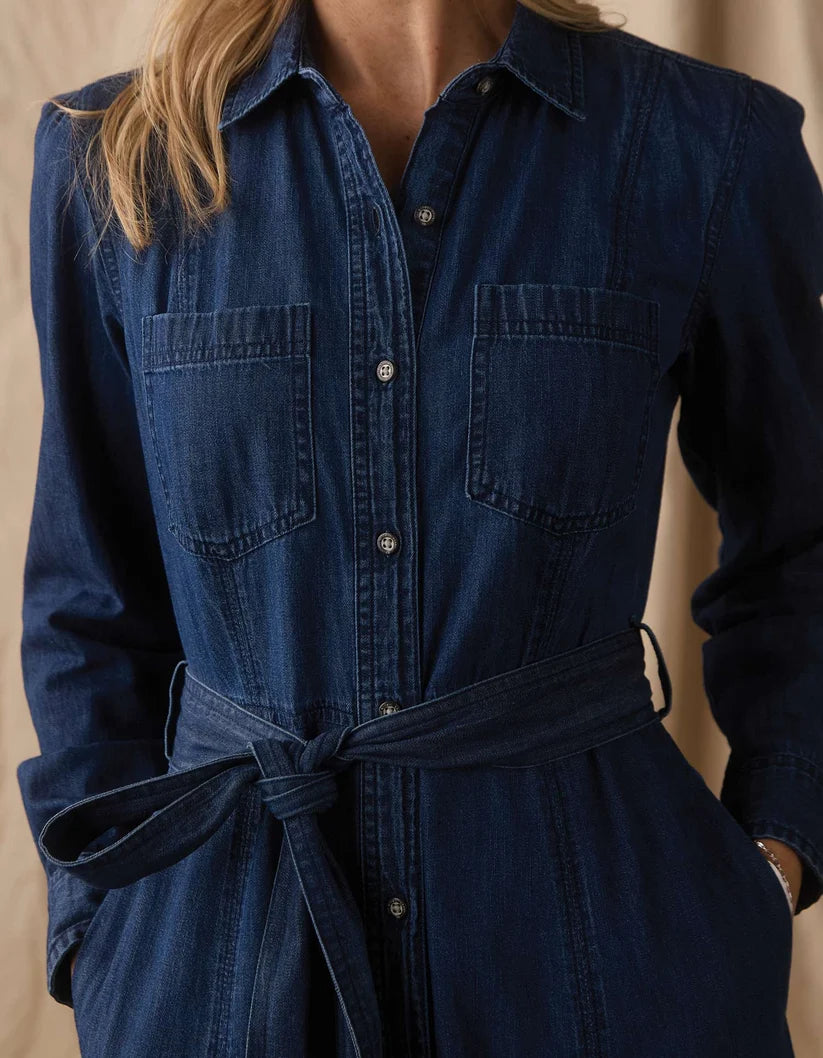 The Normal Brand Cotton Denim Shirt Dress In Dark Wash