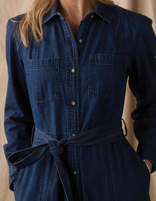 The Normal Brand Cotton Denim Shirt Dress In Dark Wash
