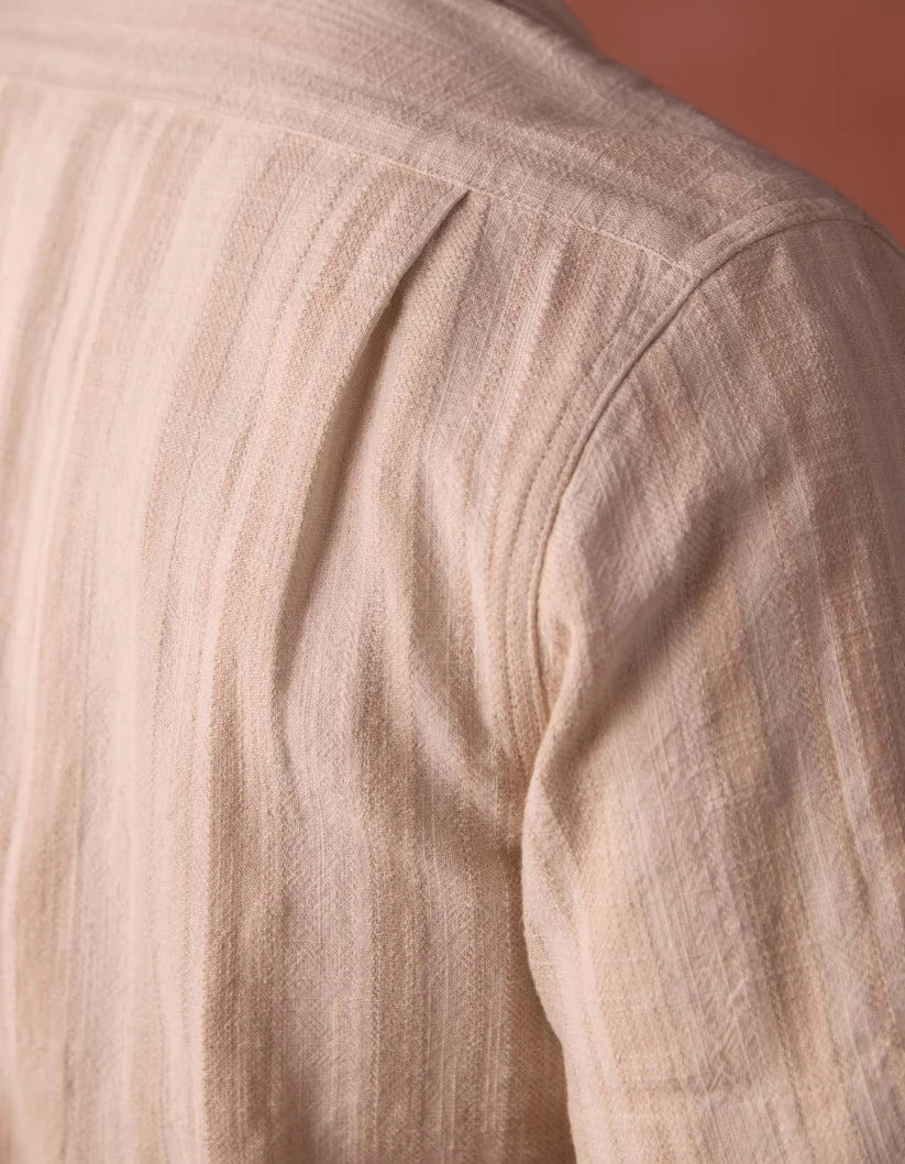 Normal Brand Men's Freshwater Short Sleeve Button Up Shirt In Sandstone Stripe