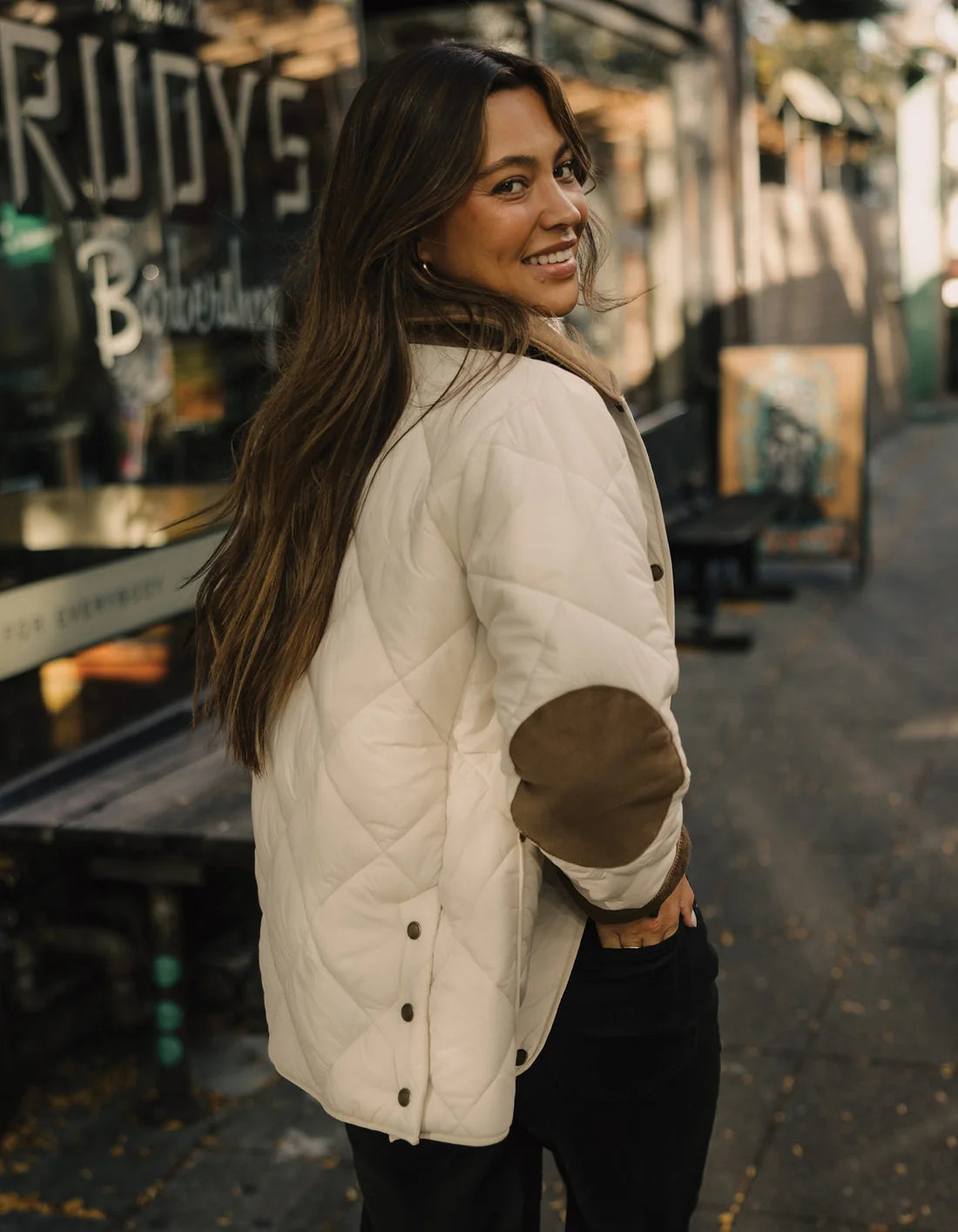 The Normal Brand Quilted Liner Jacket in Ecru/Dark Taupe